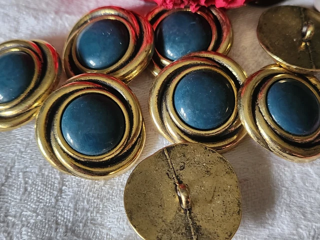 Lot De 6 Gros Boutons Vintage En Métal émaillé - Crème Et Noir, 2,7 Cm - Réf. 1348, Occasion