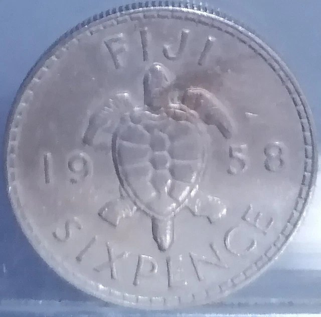 1958 FIJI 6 Pence Copper Nickel Coin Queen Elizabeth II Mintage=400,000 UNC
