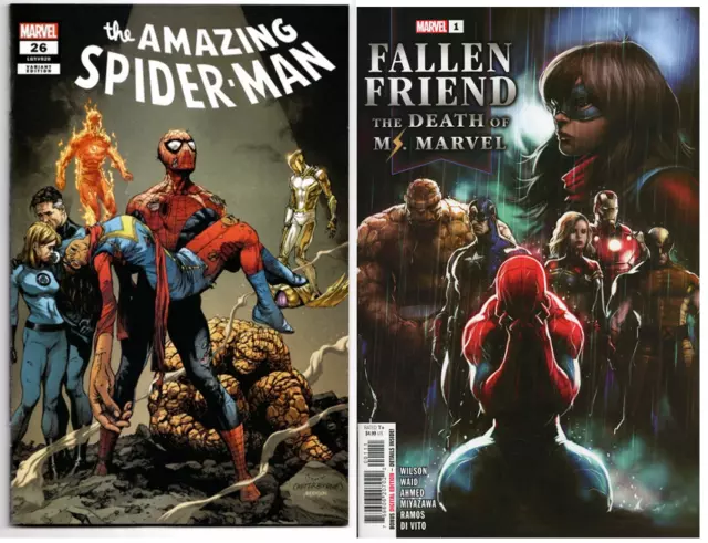 Amazing Spider-Man #26 SPOILER & Fallen Friend Death of Ms Marvel #1A Set 2023