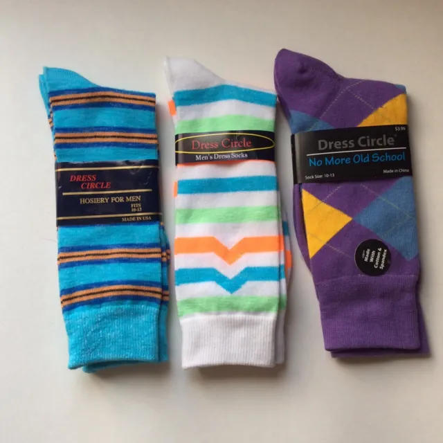 3 Pairs Mens Fashion/Dress/Casual Argyle/Striped Socks* Multi-color * Sz 10-13