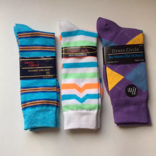 3 Pairs Mens Fashion/Dress/Casual Argyle/Striped Socks* Multi-color * Sz 10-13