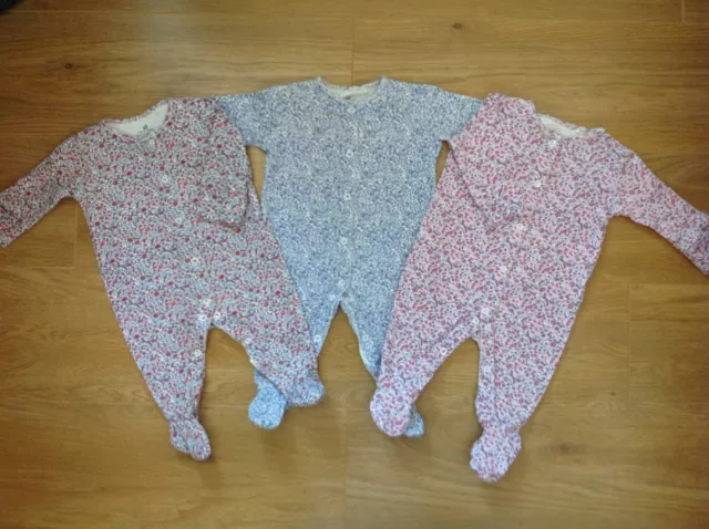 Lovely Next Baby girl 0-3 Months Floral Baby grow sleep suits set of 3