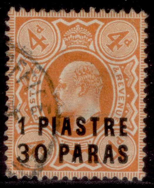 BRITISH LEVANT EDVII SG19, 1pi 30pa on 4d brown-orange, FINE USED. Cat £70.