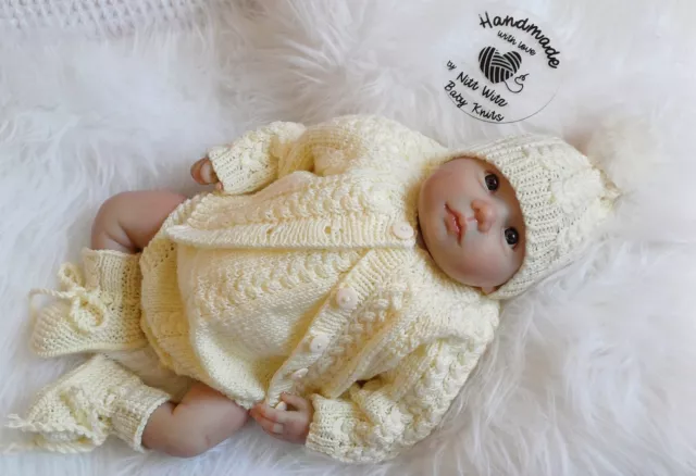 Hand Knitted Romper Set for 19"-22" Reborn or 0-3 months  Baby Girl