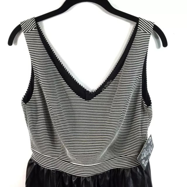 Be Bop Large Black White Stripe Dress Faux Leather Black Skirt Sleeveless Vegan 2