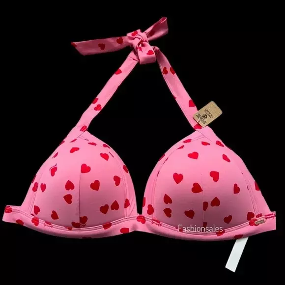 Victorias Secret PINK Swim Push Up Triangle Padded Bikini Top Pink Hearts XXL