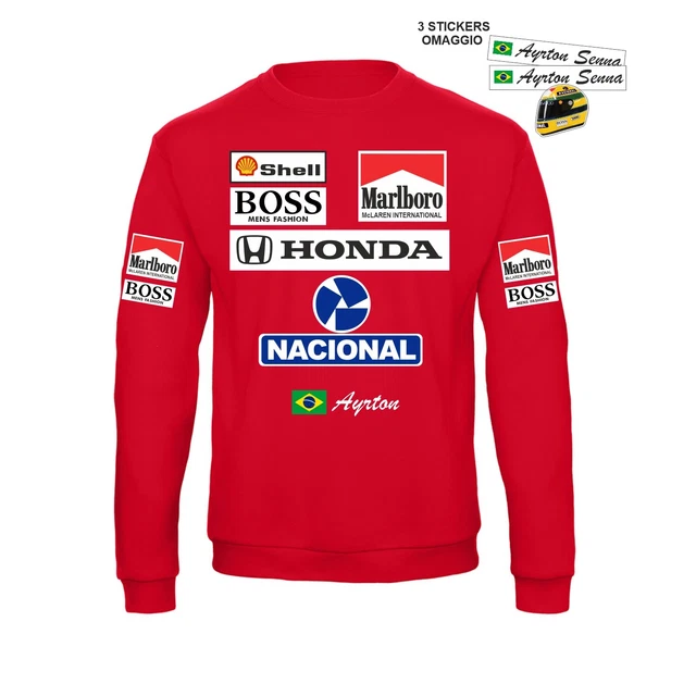 Felpa replica Ayrton Senna anni 90 McLaren CULT Formula Uno + stickers gratis