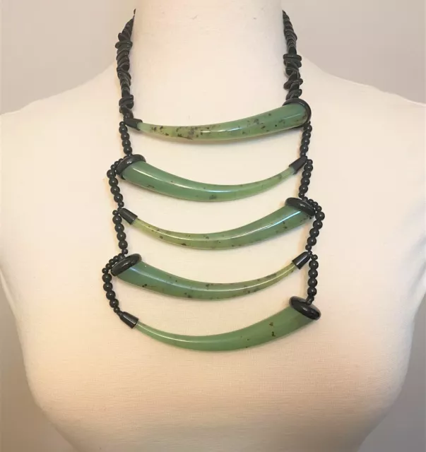 Angela Caputi Green & Black Resin Bib Necklace