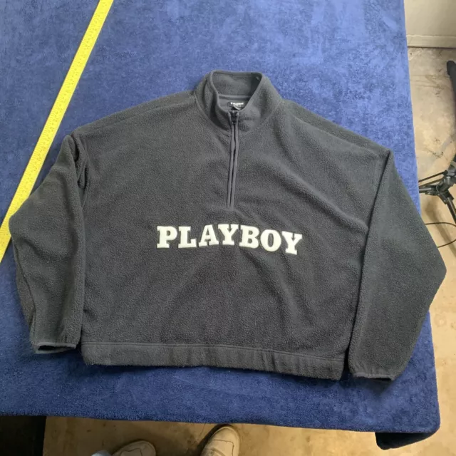 Playboy Pacsun Cropped 1/4 Zip Pullover Fleece Sweatshirt Womens Large