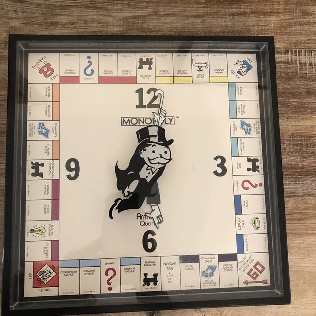 MONOPOLY BOARD GAME Quartz Wall Clock by Armitron (1984) 10 1/2 in