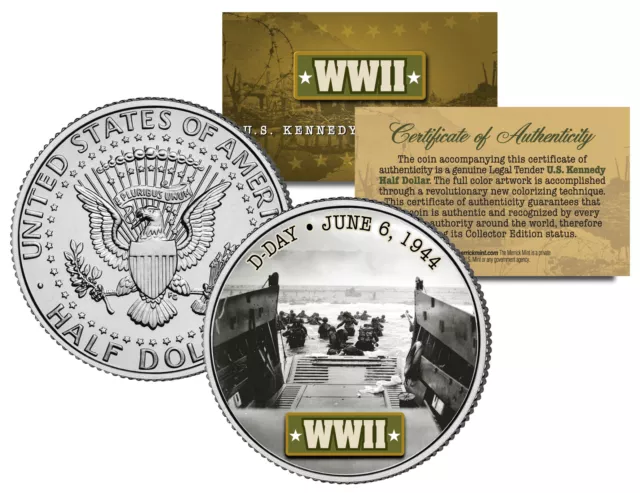 World War II D-DAY INVASION 1944 JFK  Kennedy Half Dollar US Coin