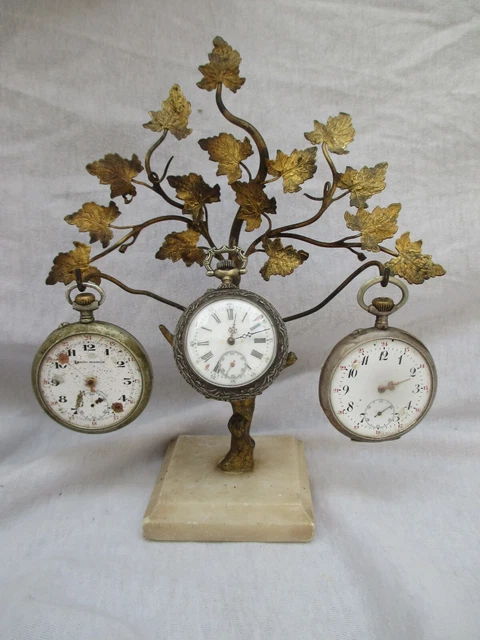 Porte Montre Gousset En Métal Doré Décor Floral - Bouquetière, Occasion, Art Populaire