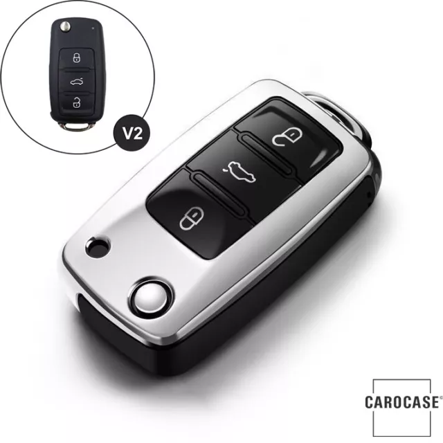 Black-Glossy Schutzhülle für VW Polo Golf Passat Schlüssel FOB key case, silber