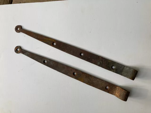 Antique Strap hinges, pair. About 13.5" long, Forge welded