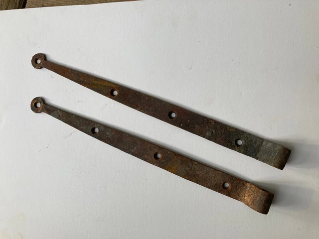 Antique Strap hinges, pair. About 13.5" long, Forge welded