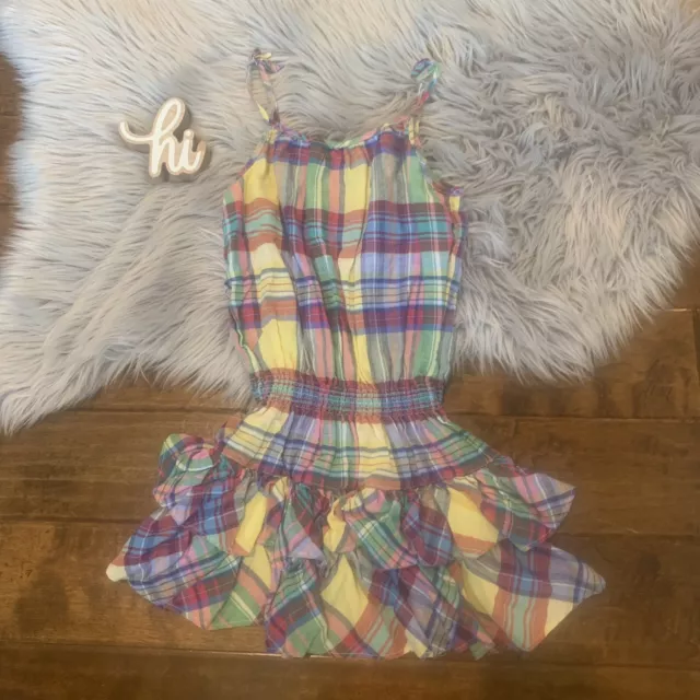 Ralph Lauren Girls Dress Plaid Sundress Multicolor Size 8 Sleeveless Ruffle Hem