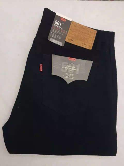 Levis 501 Mens Original Fit Straight Leg Bottoms Jet Black Jeans - (00501-0115)