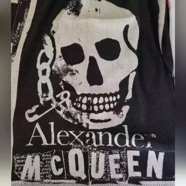 Alexander McQueen Wool Skull Large Scarf Black Grey