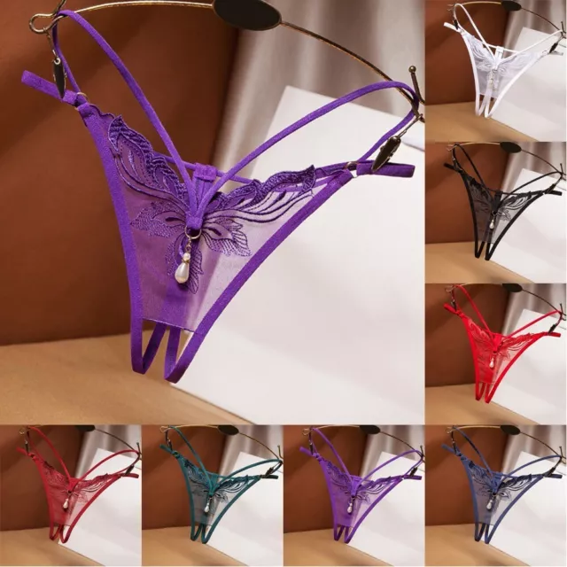 Sheer GString Thong Underwear Seductive Women's Lace Embroidery Panties