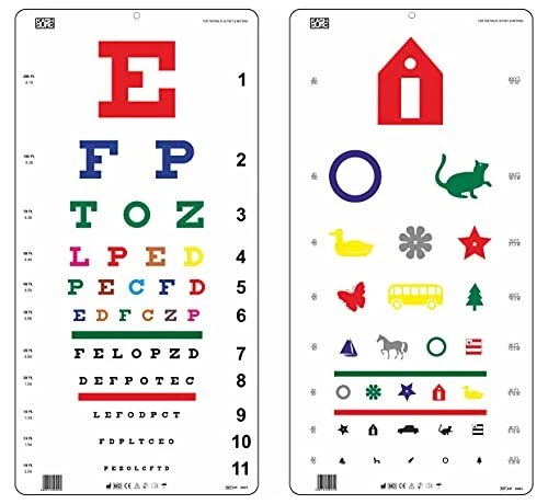 Traditional Snellen Color & Kindergarten Color Distance Vision Eye Chart 20 F...