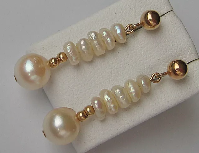 ♦️Lang Ohrstecker aus 585 Gold Ohrringe mit Perlen Perlchen Pearl Earrings♦️5850