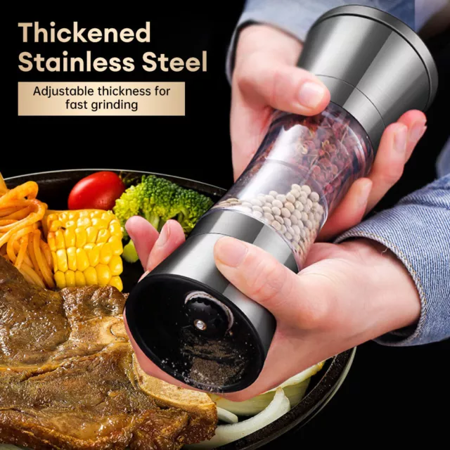 Premium Stainless Steel Salt Pepper Grinder Shaker Tall Glass Bottle Spices Mill