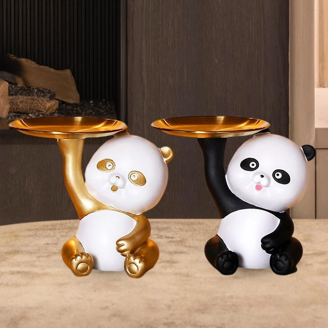 Figurine Ours Blanc & Or Avec Plateau - Déco Résine Pour Rangement Clés/Bijoux | Style Moderne Et Mignon