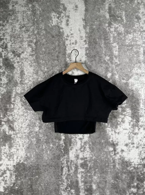 ALO Made You Look Tee Small Womens Black Tulle Detail Crop Top
