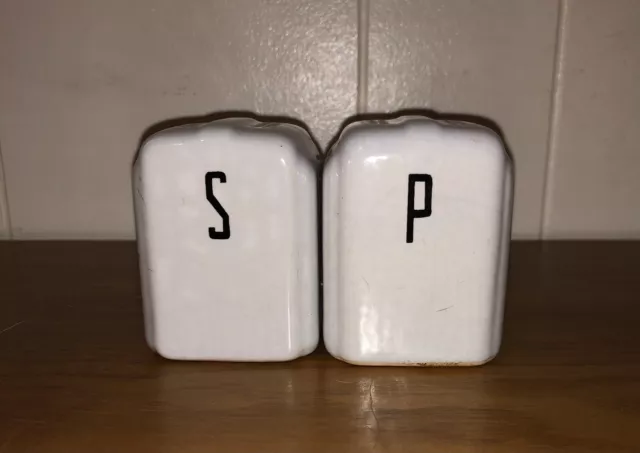 Vintage MCM ArtDeco White Porcelain Ceramic Stove Top Salt Pepper Shakers