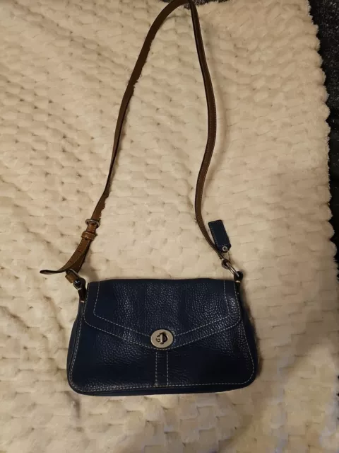 Coach Crossbody Pebble Leather Navy Brown Vintage