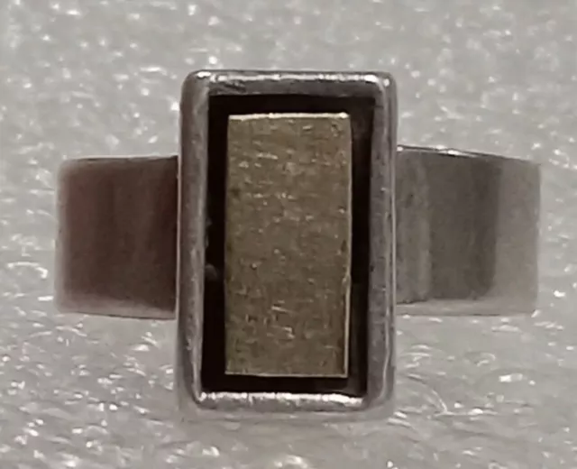 Vintage Christin Wolf Sterling Silver & 14K Yellow Gold Abstract Modern Ring 5G