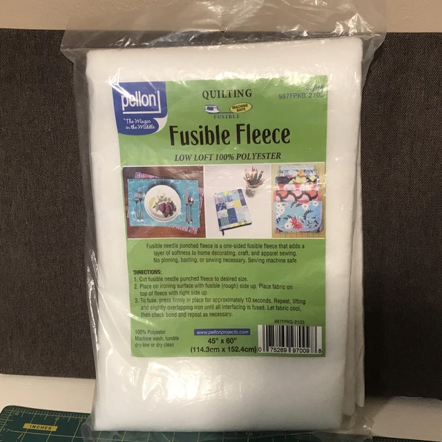 PELLON FUSIBLE FLEECE 45" X 60" Low Loft 100 Polyester 987F White Iron