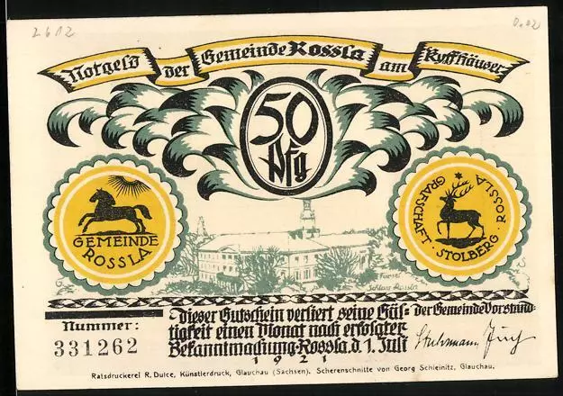 Notgeld Rossla am Kyffhäuser 1921, 50 Pfennig, Schloss Rossla, Der alte Barbaro