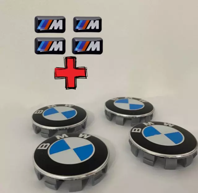 4x Wheel Centre Caps + 4x Badges For BMW 1 3 5 7 Series X6 M3 Z4 E46 E90 68mm