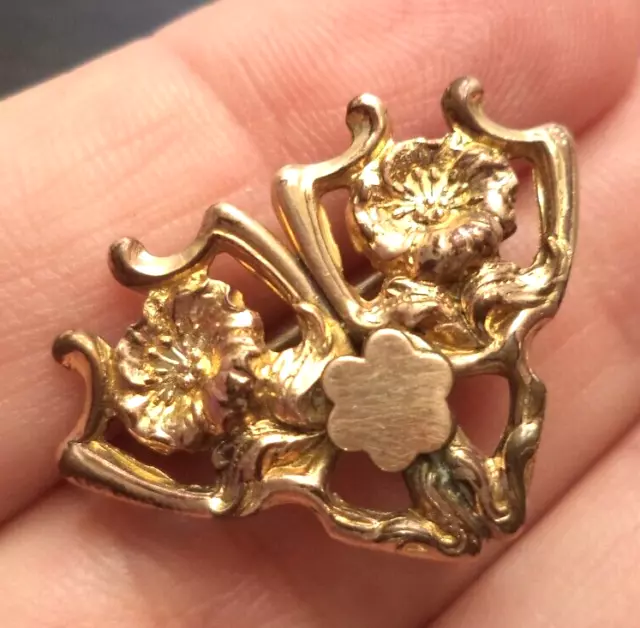 Stunning Antique Estate Victorian 1800'S Gold Tone Floral Fob 1" Brooch!!! G9781