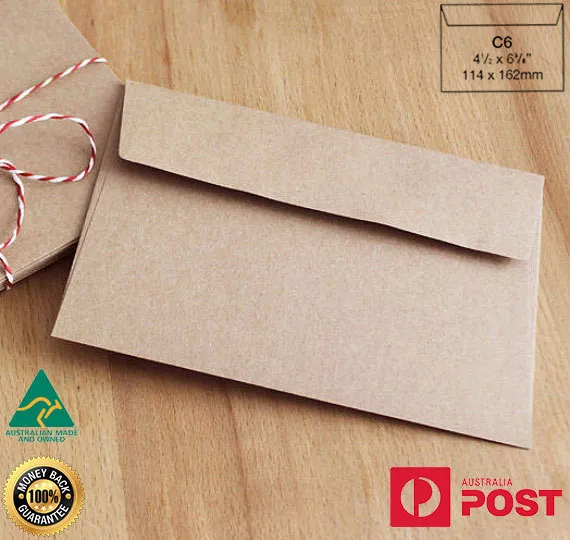100 x C6 Recycled Brown Kraft Envelopes for Wedding Cards FREE Postage- A Grade