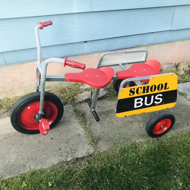 VINTAGE ANGELES TRICYCLE 3 Wheel Metal Trike Bike School Bus 2 Seater