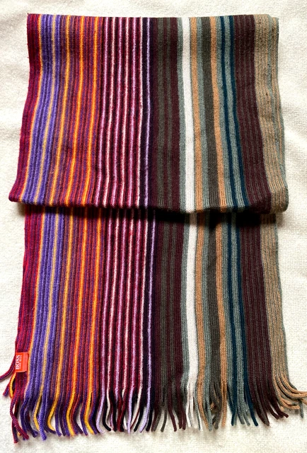 Écharpe En Laine 100% Hugo Boss - Dimensions 30cm X 140cm - Couleurs Gris, Violet, Bleu
