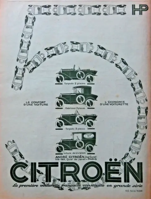 Publicité De Presse 1924 Automobile André Citroen Torpedo Cabriolet