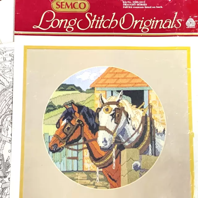 SEMCO Long Stitch KIT - DRAUGHT HORSES  #3300.3113 - 29cm Round - Unworked