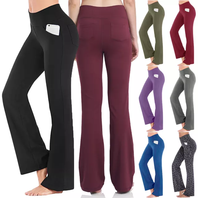 Women High Waist Casual Gym Yoga Long Pants Sports Wide Loose Bootleg Trousers