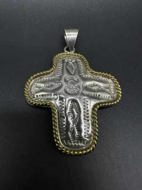 925 Taxco Mexico Ornate Sterling Silver Vintage Carved Large Cross Pendant