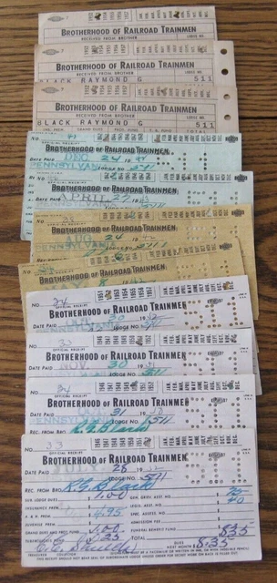 (11) BROTHERHOOD OF RAILROAD TRAINMEN Lodge #511 Membership Card 1940's & 1950's