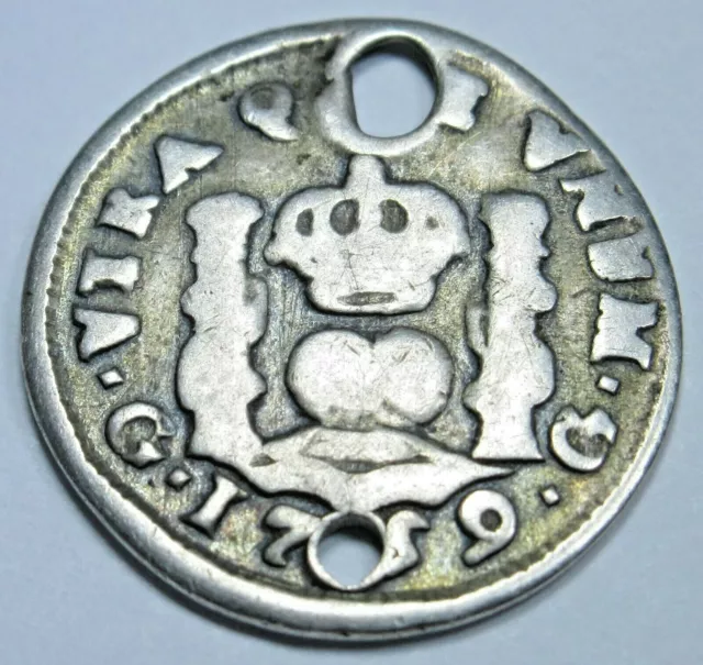 1759 Guatemala Silver 1/2 Reales Spanish Colonial Antique 1700's Columnario Coin