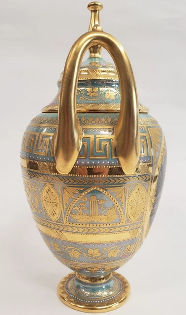 ANTIKE DEUTSCHE 19. Jh. handbemalt ROYAL VIENNA PORZELLAN Urne VASE signiert WAGNER 9