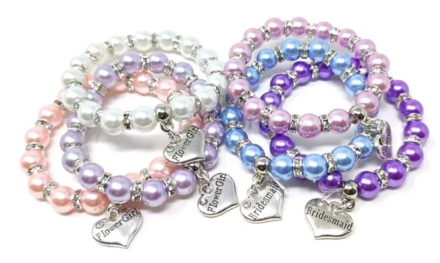 Personalised Bridesmaid & Flower Girl Wedding Charm Bracelets Free Gift Bag