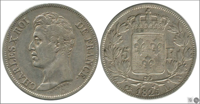 Pièce De Monnaie Française 5 Francs 1825 Charles X Argent - TTB Bayonne