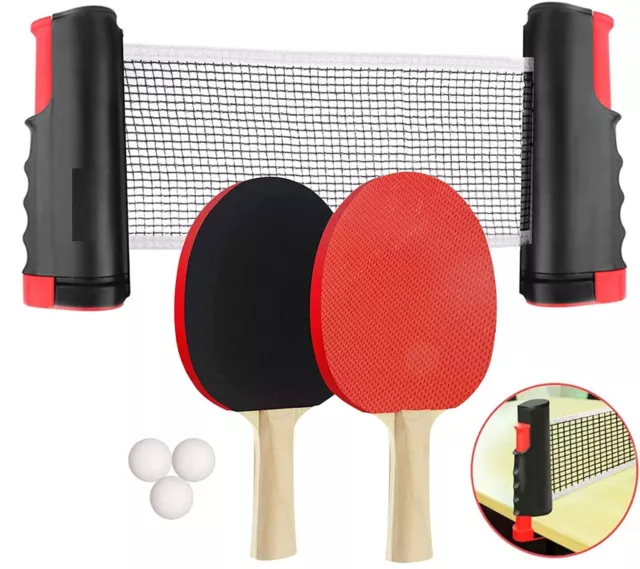 Portable Table Tennis Bats Blade Set Retractable Net 3 Ping Pong Balls Durable 2