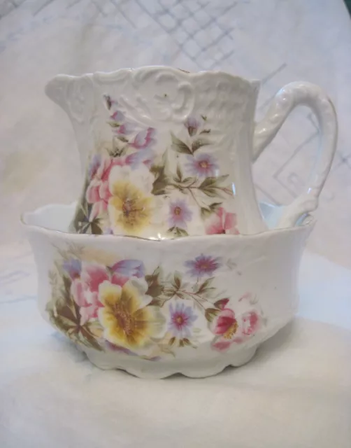 Antique Porcelain Pitcher & Basin Bowl  Semi-Vitreous