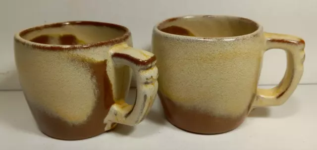 Set of 2 VTG Frankoma Pottery Plainsman Brown Satin Coffee Mugs MCM Vintage 50s